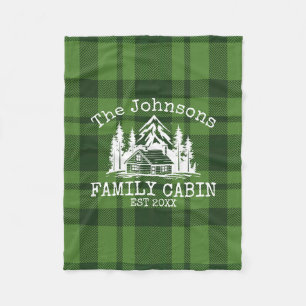 Family Cabin Green Plaid Themed Name Personalized Fleece Blanket