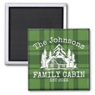 Family Cabin Green Plaid Themed Name Personalized Magnet
