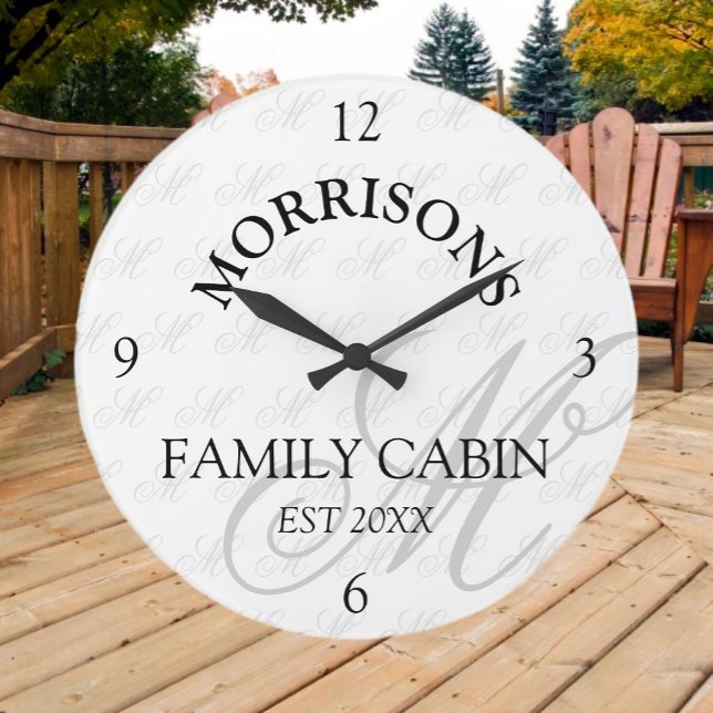 Family Cabin Monogram Pattern Round Clock (Creator Uploaded)