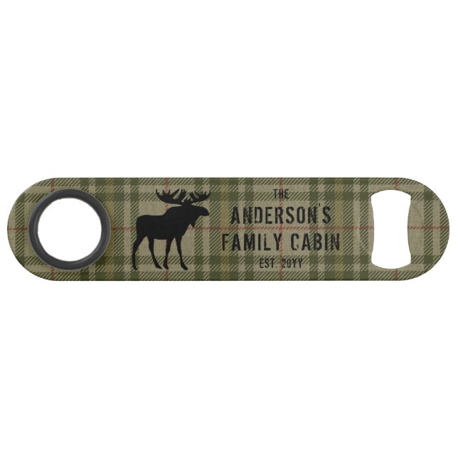 Family Cabin Moose Pine Trees Sage Green Plaid (Front (Horizontal))