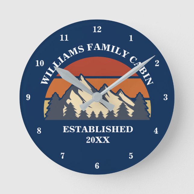 Family Cabin Mountains Custom Vacation House Round Clock (Front)