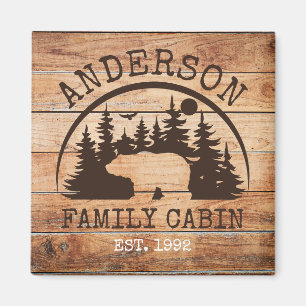 Family Cabin Name Personalised Rustic wooden Magnet