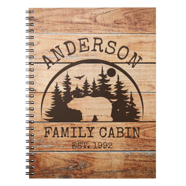  Family Cabin Name Personalised Rustic wooden Notebook (Front)