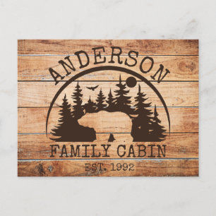 Family Cabin Name Personalised Rustic wooden Postcard