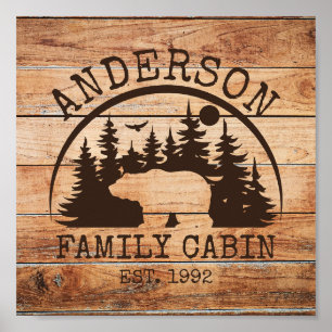  Family Cabin Name Personalized Rustic wooden Poster