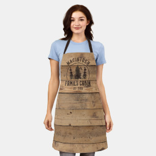 Family Cabin Name Rustic Wood Personalised Apron