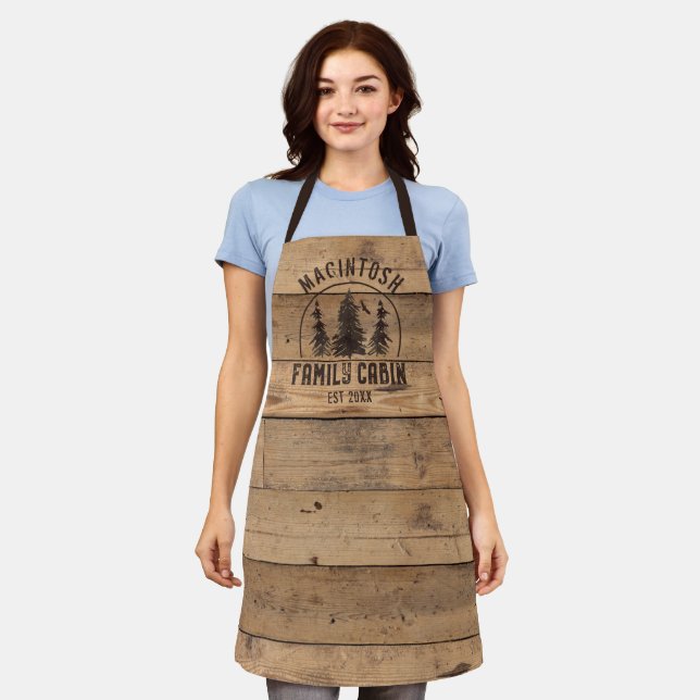 Family Cabin Name Rustic Wood Personalised Apron (Worn)