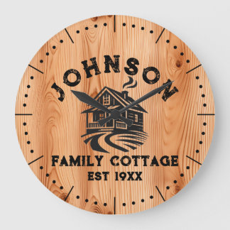 Family Cabin personalised cedar wood clock