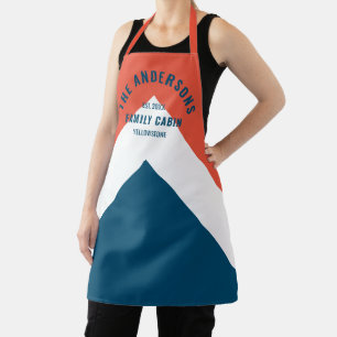 Family Cabin Personalised Name Red Navy Retro Apron
