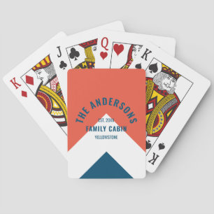 Family Cabin Personalised Name Red Navy Retro Playing Cards