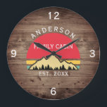 Family Cabin Rustic Retro Trees Family Name  Large Clock<br><div class="desc">Transform your home into a cosy retreat with our Family Cabin Rustic Retro Trees Family Name Large Clock. This charming timepiece brings the rustic beauty of the great outdoors right into your living space. Featuring a vintage-inspired design with rustic retro trees, it adds a touch of nostalgia to any room....</div>