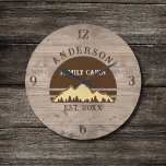 Family Cabin Rustic Retro Trees Family Name  Large Clock<br><div class="desc">Transform your home into a cosy retreat with our Family Cabin Rustic Retro Trees Family Name Large Clock. This charming timepiece brings the rustic beauty of the great outdoors right into your living space. Featuring a vintage-inspired design with rustic retro trees, it adds a touch of nostalgia to any room....</div>