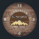 Family Cabin Rustic Retro Trees Family Name  Large Clock<br><div class="desc">Transform your home into a cosy retreat with our Family Cabin Rustic Retro Trees Family Name Large Clock. This charming timepiece brings the rustic beauty of the great outdoors right into your living space. Featuring a vintage-inspired design with rustic retro trees, it adds a touch of nostalgia to any room....</div>
