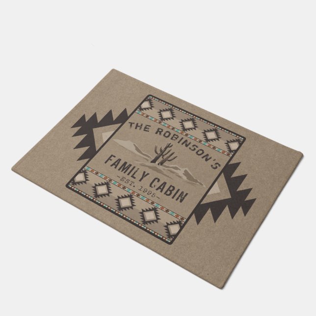 Family Cabin Rustic Southwest Native Tribal Cactus Doormat (Angled)
