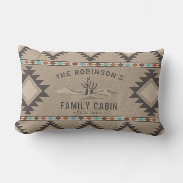 Family Cabin Rustic Southwest Native Tribal Cactus Lumbar Cushion (Front)