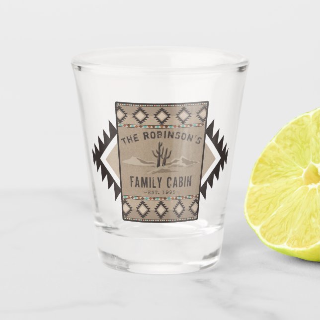 Family Cabin Rustic Southwest Native Tribal Cactus Shot Glass (Front)