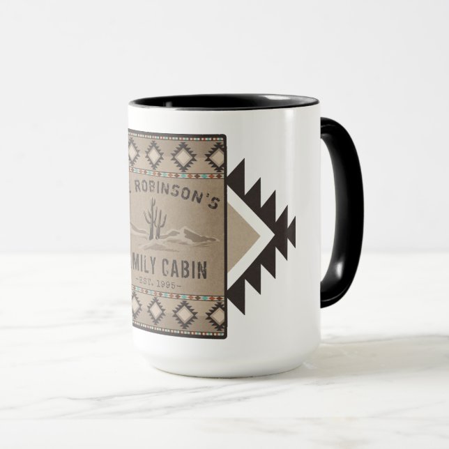 Family Cabin Rustic Southwest Tribal Cactus Large Mug (Front Right)