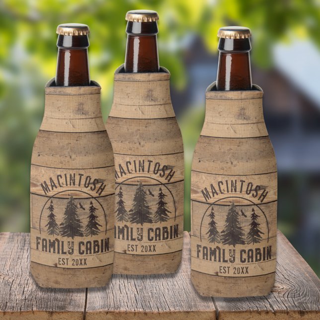 Family Cabin Rustic Wood Personalised Bottle Cooler (Creator Uploaded)