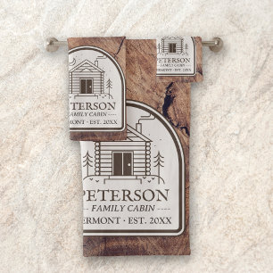 Family Cabin Rustic Wood Personalised Decor Bath Towel Set