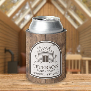 Family Cabin Rustic Wood Personalised Decor Can Cooler