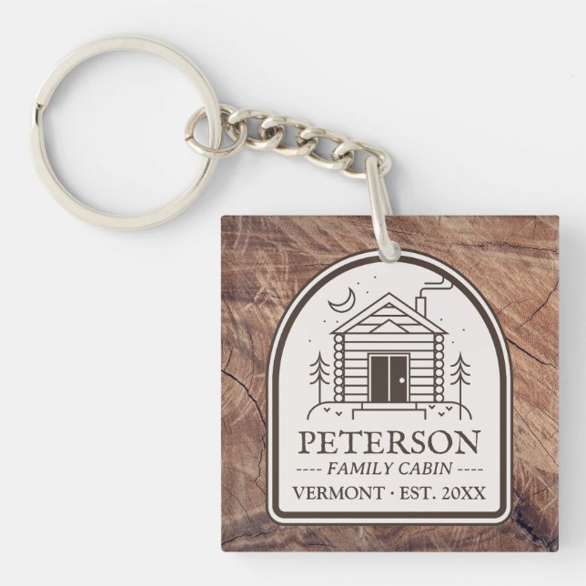 Family Cabin Rustic Wood Personalised Decor Key Ring (Front)