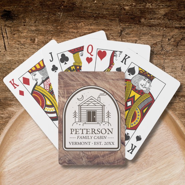 Family Cabin Rustic Wood Personalised Decor Playing Cards (Personalized Custom Family Cabin Playing Cards Wood Rustic)