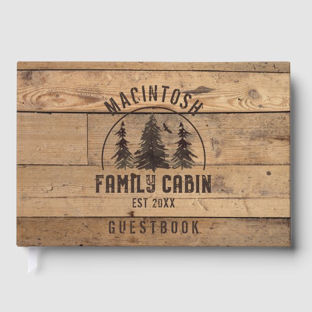 Family Cabin Rustic Wood Personalised Guest Book (Front)