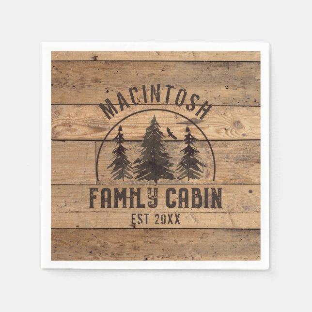 Family Cabin Rustic Wood Personalised Napkin (Front)