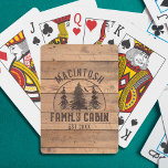 Family Cabin Rustic Wood Personalised Playing Cards<br><div class="desc">Rustic personalised family cabin playing cards featuring a scenic landscape drawing of trees against a brown wood plank background personalised with NAME FAMILY CABIN and Established Year. ASSISTANCE: For help with design modification or personalisation, colour change, resizing or transferring the design to another product, contact the designer BEFORE ORDERING via...</div>