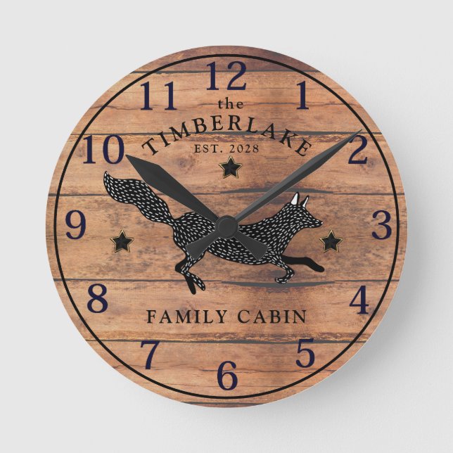 Family Cabin Rustic Wood Personalised Wall Clock (Front)