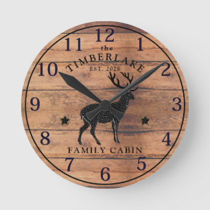 Family Cabin Rustic Wood Personalised Wall Clock