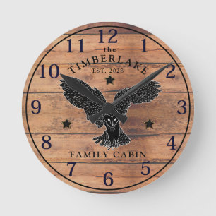 Family Cabin Rustic Wood Personalized Wall Clock