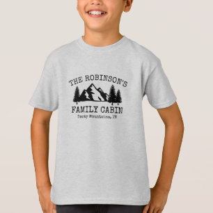 Family Cabin Trees Mountains Silhouette Design T-Shirt