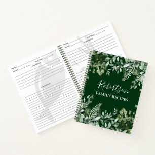 Family Cabin Watercolor Ivy Sage Fern Green Recipe Notebook