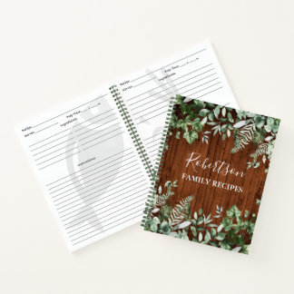 Family Cabin Wood Watercolor Ivy Sage Fern Recipe Notebook
