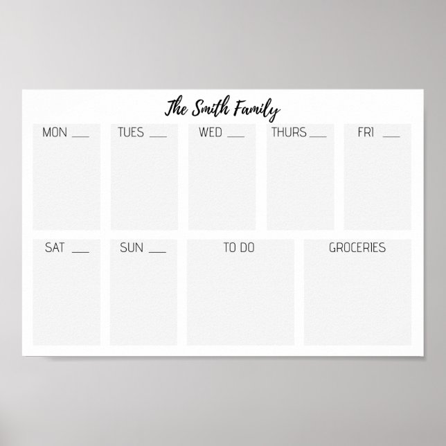 Family Calendar - To do - Groceries - Week Poster (Front)