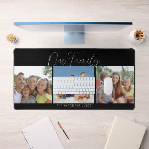 Family Calligraphy Script 3 Photos Black Desk Mat