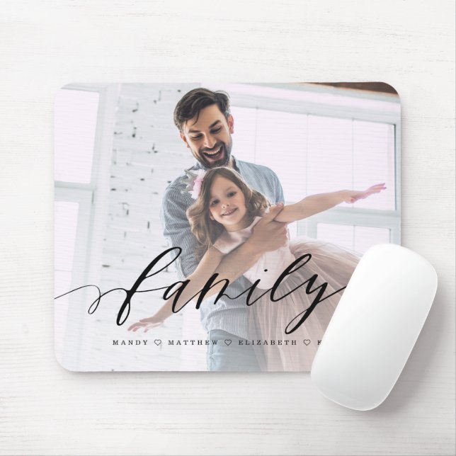 Family Calligraphy Script Overlay Full Photo Mouse Mat (With Mouse)