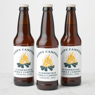 Family Camping Custom Reunion Trip Forest Campfire Beer Bottle Label