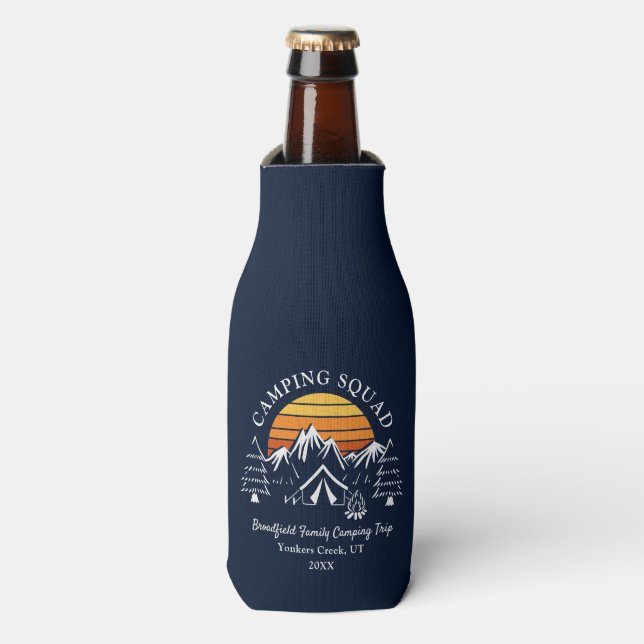 Family Camping Matching Retro Custom Vacation Bottle Cooler (Bottle Front)
