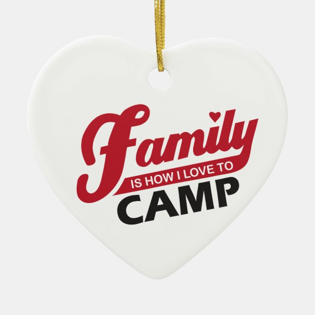 Family Camping Ornament. Ceramic Tree Decoration (Front)
