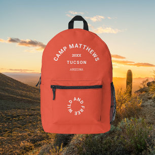 Family Camping Trip Burnt Orange Crest Printed Backpack