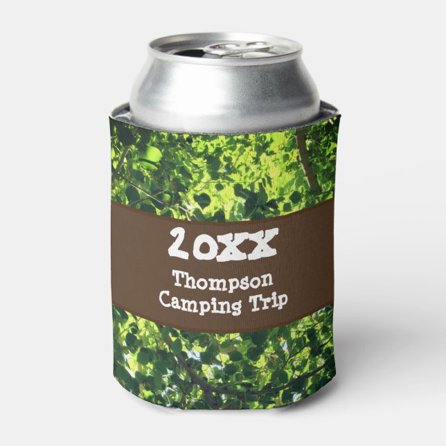 Family Camping Trip Green Leaf Reunion Vacation Can Cooler (Can Front)