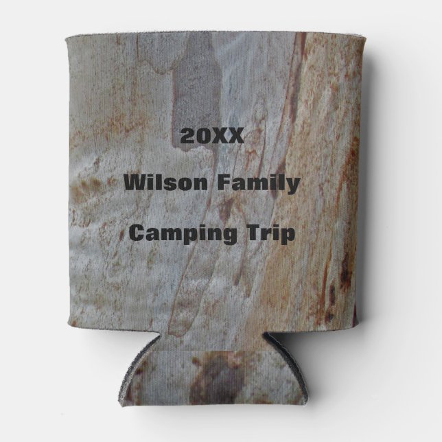 Family Camping Trip Tree Trunk Pattern Rustic Can Cooler (Front)