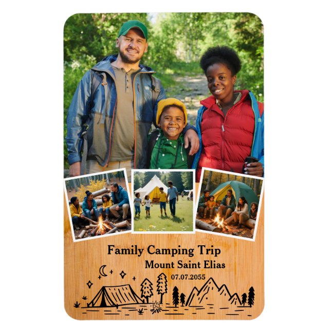 Family Camping Trip with Custom 4 Photos Magnet (Vertical)