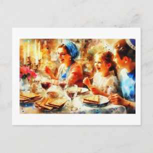 Family Celebrating Passover, Postcard