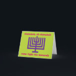 Family Chanukah greeting card<br><div class="desc">A fun and whimsical greeting card for Chanukah featuring a bright colour palette with a menorah and a personalizable greeting inside. Don't see the colours or phrase you want? I'm happy to make a design with your choice of colours and fonts! Contact me for details.</div>
