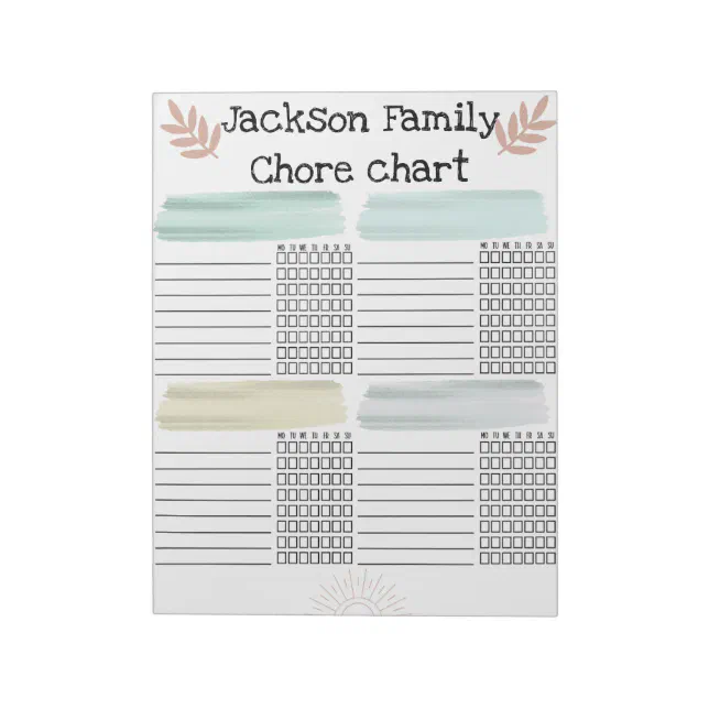 Family Chore chart tear off weekly Notepad | Zazzle