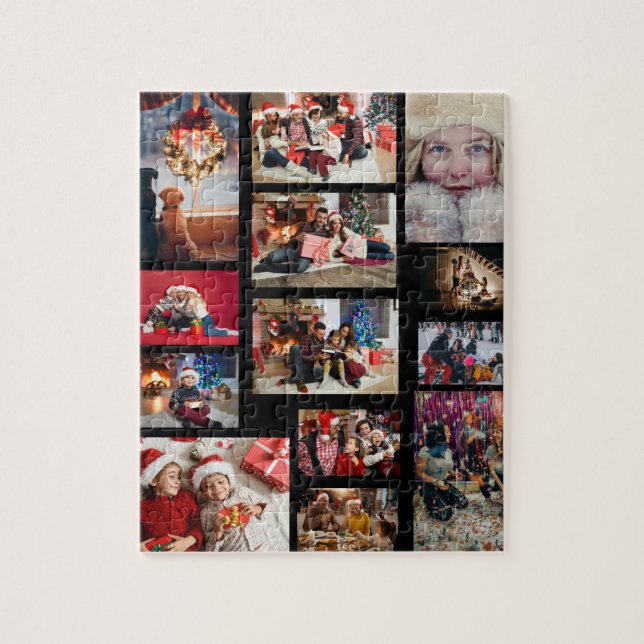 Family Christmas 13 Photo Collage Black Jigsaw Puzzle (Vertical)
