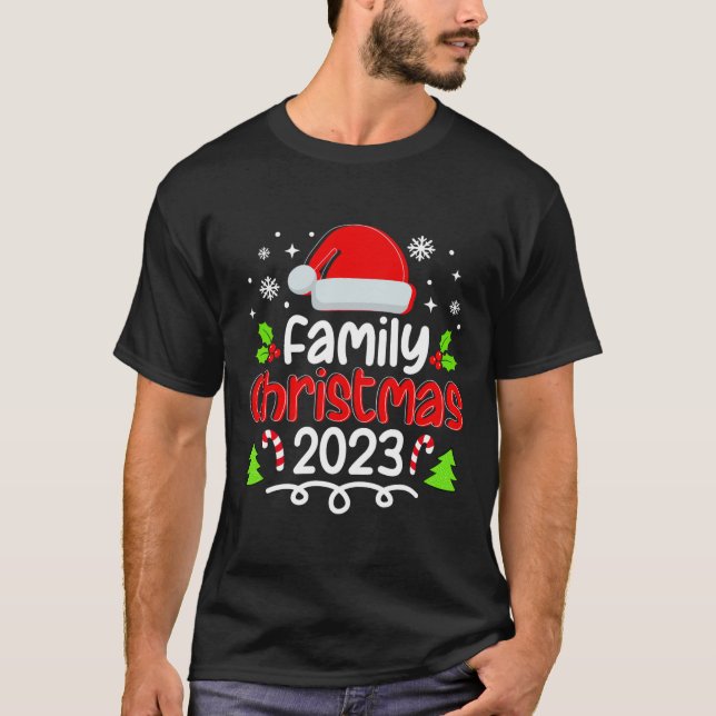Family Christmas 2023 Santa Hat Light Pyjamas Xmas T-Shirt (Front)